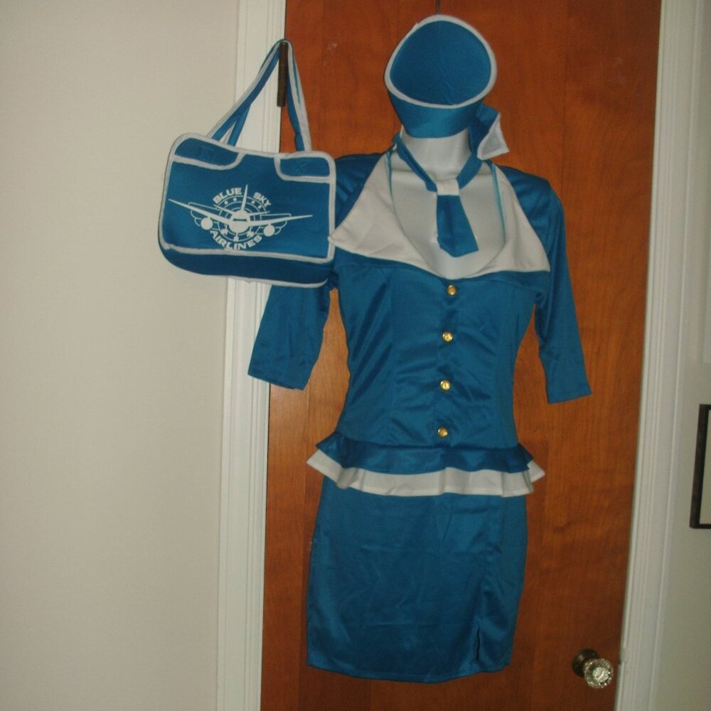 Retro Sexy Stewardess Flight Attendant Cosplay 4 piece Halloween Costume adult S